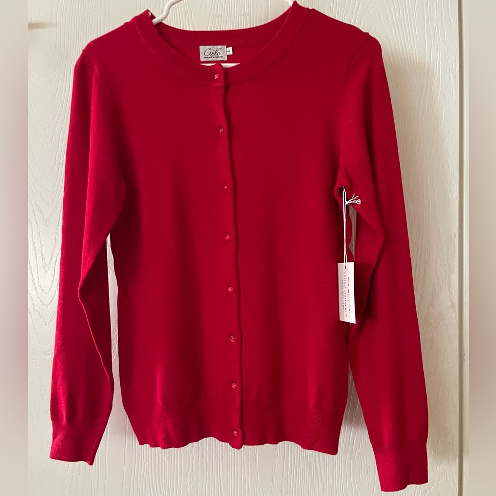Lalabee women’s crew neck gem button cardigan sweater red small